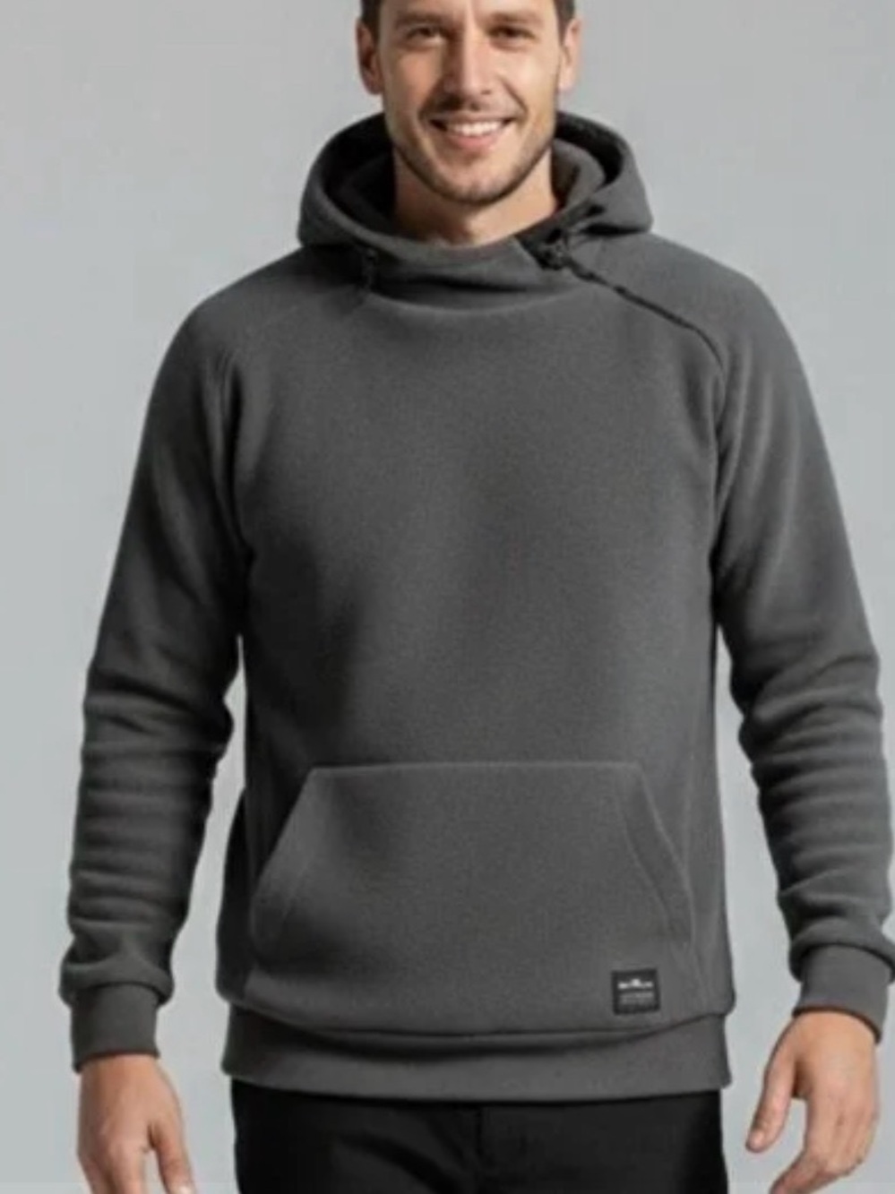 KNUP Men's Gray Asymmetrical Quarter-Zip Fleece Hoodie - Size XL